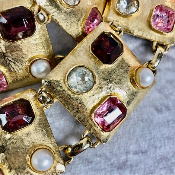 VINTAGE STATEMENT BELT 1960’s Encrusted Gemstone and Costume Pearl OOAK - Picture 13 of 16